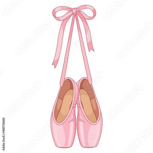 Pink Ballet Pointe Shoes with Ribbon Vector Illustration