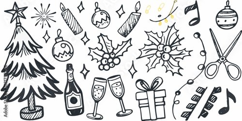 Festive holiday doodles a collection of christmas ornaments and celebratory items