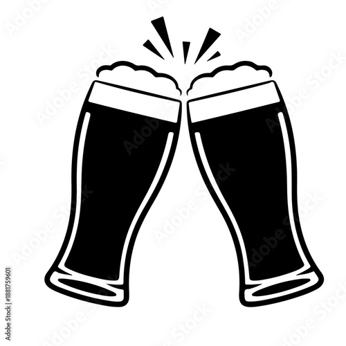 Two clinking Beer glass Black silhouette vector,Beer mugs silhouette vector