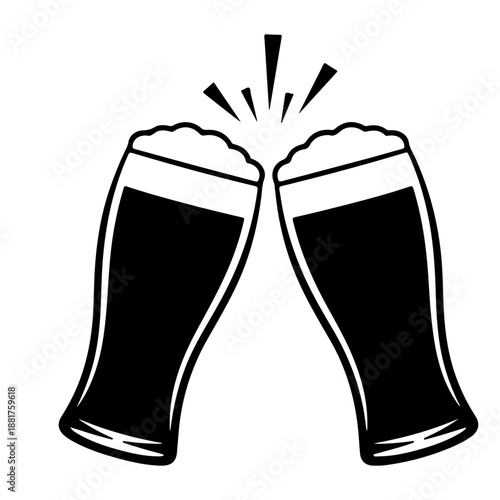 Two clinking Beer glass Black silhouette vector,Beer mugs silhouette vector