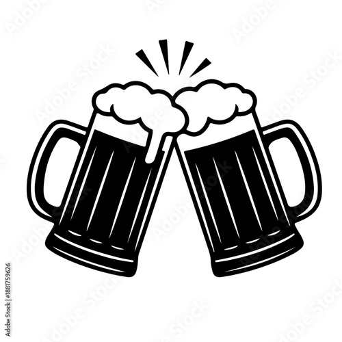 Two clinking Beer mug Black silhouette vector,Beer mugs silhouette vector