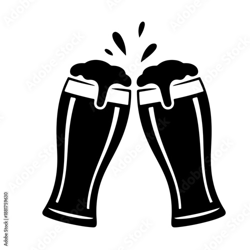 Two clinking Beer glass Black silhouette vector,Beer mugs silhouette vector