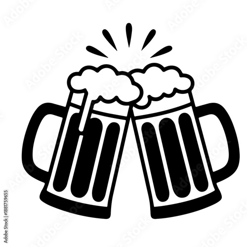 Two clinking Beer mug Black silhouette vector,Beer mugs silhouette vector