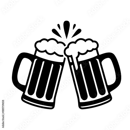 Two clinking Beer mug Black silhouette vector,Beer mugs silhouette vector
