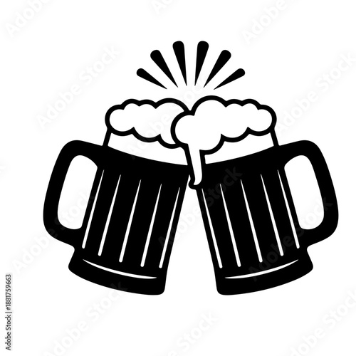 Two clinking Beer mug Black silhouette vector,Beer mugs silhouette vector