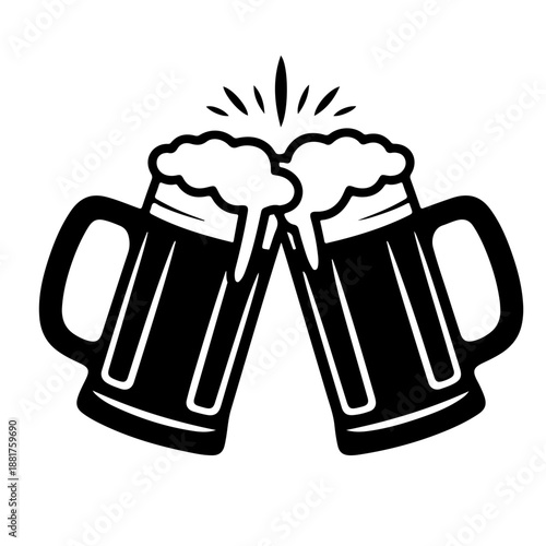 Two clinking Beer mug Black silhouette vector,Beer mugs silhouette vector