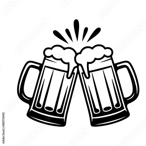 Two clinking Beer mug Black silhouette vector,Beer mugs silhouette vector