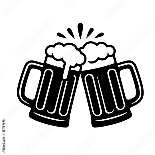Two clinking Beer mug Black silhouette vector,Beer mugs silhouette vector
