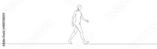 Continuous line drawing of a person walking, symbolizing movement, journey, and daily routine