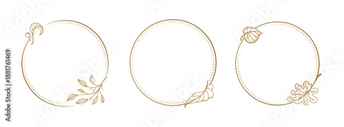 Decorative botanical round frame set. Vector floral borders for invitations