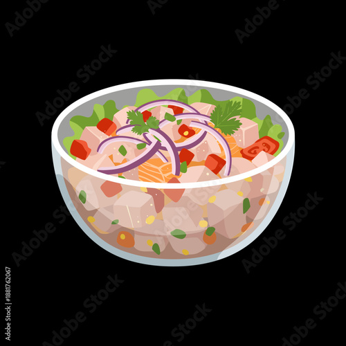 Ceviche Dish with Vegetables and Herbs.