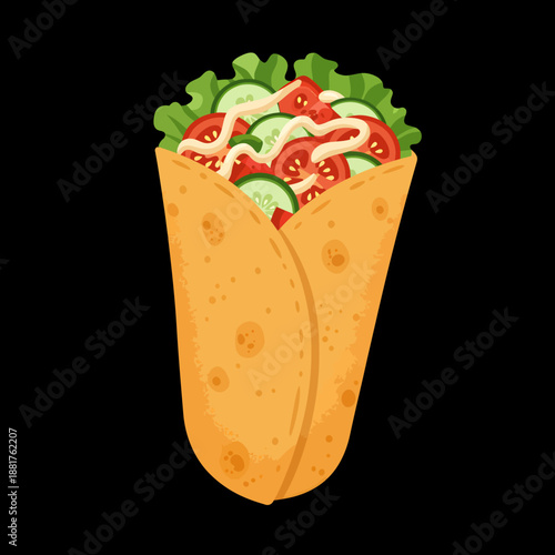 Fresh Vegetable Wrap with Lettuce and Tomatoes.