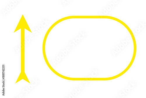 Yellow Arrow and Rounded Circle Outline Isolated on Transparent Background