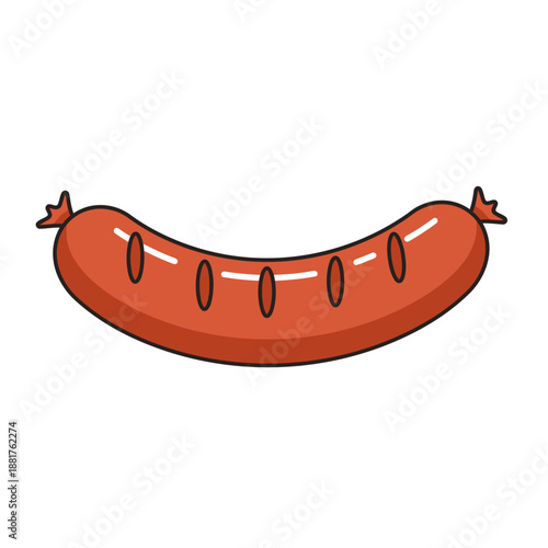 Grilled Sausage Cartoon Illustration.
