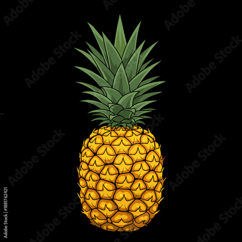 Pineapple Fruit with Green Leaves.