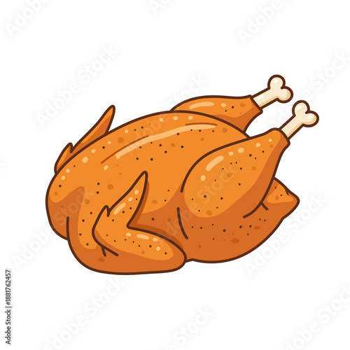 Roasted Turkey Illustration on White Background.