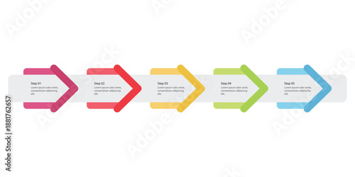 Colorful Five Step Process Infographic Diagram with Arrow Timeline