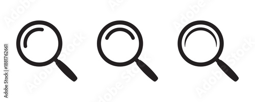 Magnifying Glass Icon Set for Search, Find, Discovery and Navigation