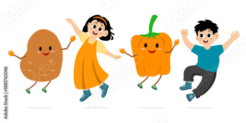 little kids with cute potato and paprika character