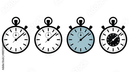 Stopwatches with different colored faces and hands white clocks timers