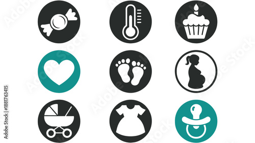 Baby including pacifier baby feet and cupcake heart