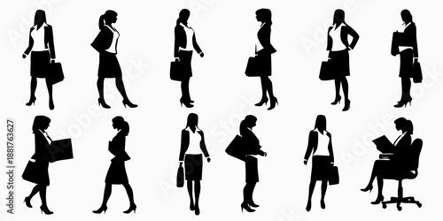 Silhouettes of professional women in various poses and business attire