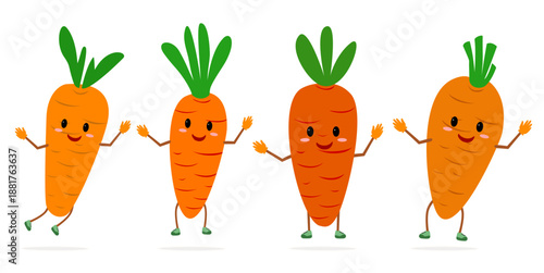 cute various character mascot types of character carrots. Carrot vegetable vector character mascot with facial expression and gestures