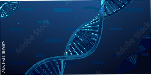 Abstract digital rendering of a blue dna double helix structure