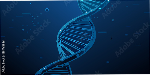 Abstract depiction of a dna double helix structure in a dark blue environment