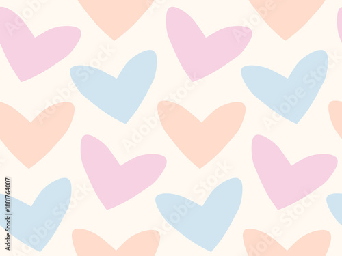 Vector seamless pattern of pastel hearts in trendy 2026 colors. Cute hearts pattern for baby shower or Valentine's day.
