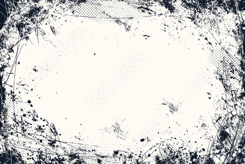 Grunge Black and White Texture Background. Abstract rough distressed paint strokes, scratch lines and heavy ink splatter. Overlay retro backdrop. Rugged abstract backdrop. Old grungy texture. Perfect
