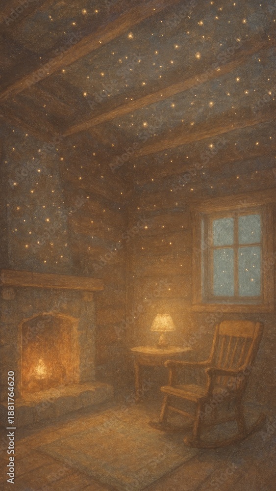 Naklejka premium Cozy cabin starry night mobile wallpaper