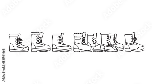 Collection of different styles of hiking boots