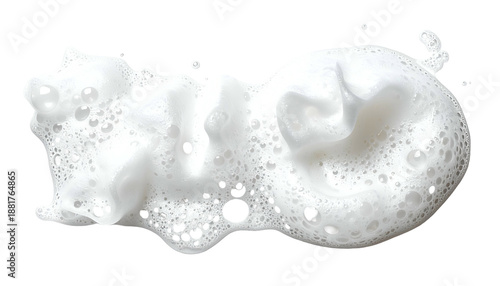 Close-up of white, frothy foam with bubbles and a smooth, swirling texture