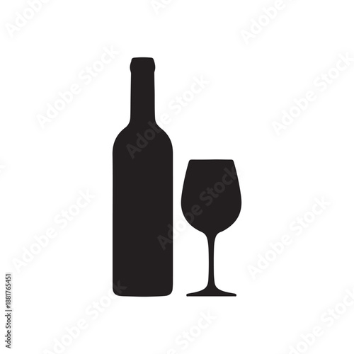 Wine glass Bottle silhouette icon vector illustration on white background
