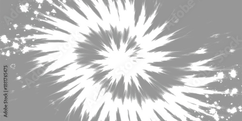 A dynamic abstract black and white spiral pattern with a tie-dye effect and light burst