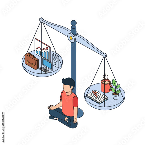 Man Weighing Work Life Balance Options.