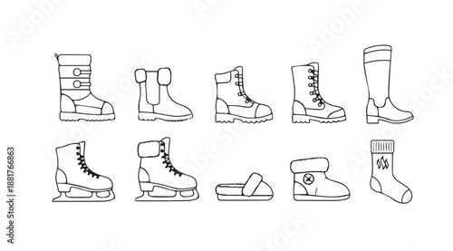 Assorted winter footwear and accessories