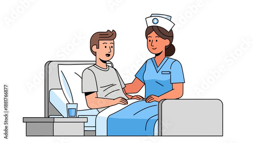 Doctor working on a laptop with a patient in a medical office illustration