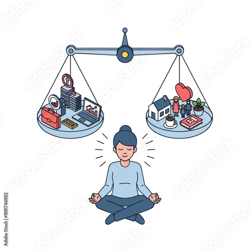 Woman Meditating Between Work and Family Balance.
