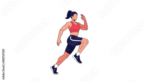 A girl in a red dress is depicted as a silhouette athlete and running woman in this vector illustration of a soccer player during a sports competition