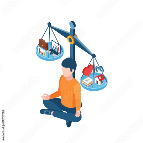 Man Weighing Books and Objects on Scale.