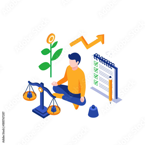 Man Weighing Options on Scale with Growth.