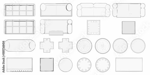Furniture arrangement plan sofas tables rugs and decorative elements in a sketch