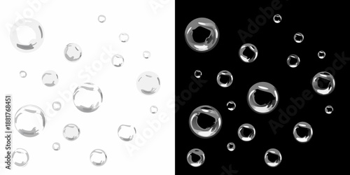 Floating soap bubbles in contrasting black and white compositions