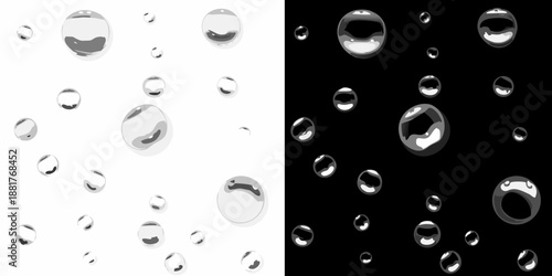 Water droplets contrast a visual comparison of black and white backgrounds
