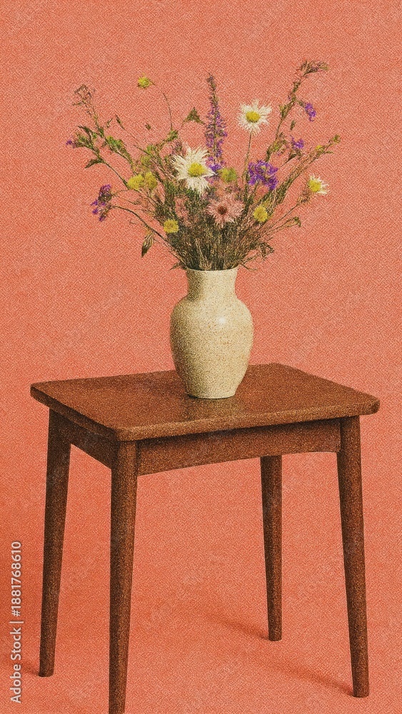 Naklejka premium Rustic vase with wildflowers arrangement mobile wallpaper