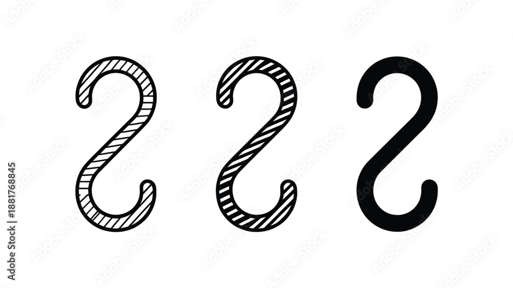 Naklejka premium S hooks hatched striped solid black hanging metal