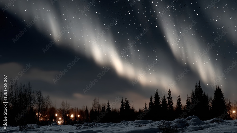 Fototapeta premium Breathtaking auroras dance across a clear night sky, casting soft colors over a snowy landscape, a reminder of nature's beauty and the magical experiences it offers.