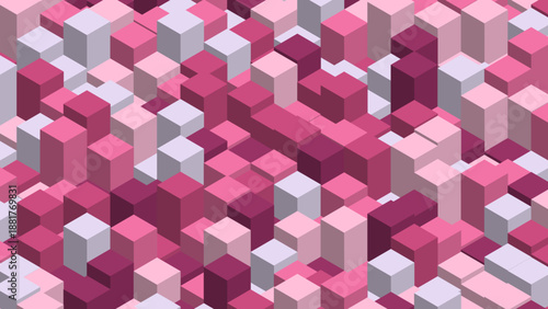 Pink Rose Abstract Isometric 3D City Vector Background for Digital Designs